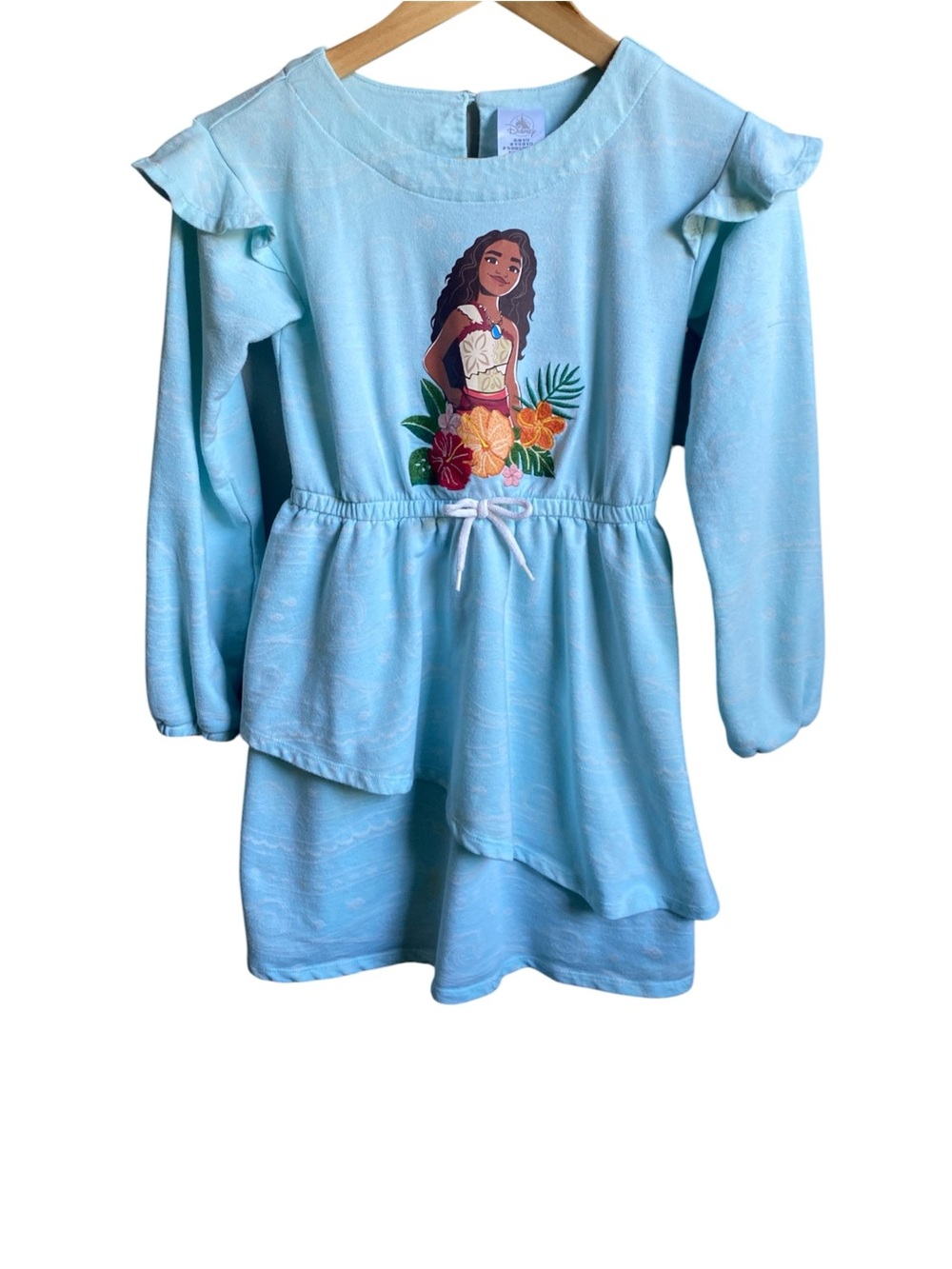 Disney Light Blue Moana Floral Long Sleeve Dress